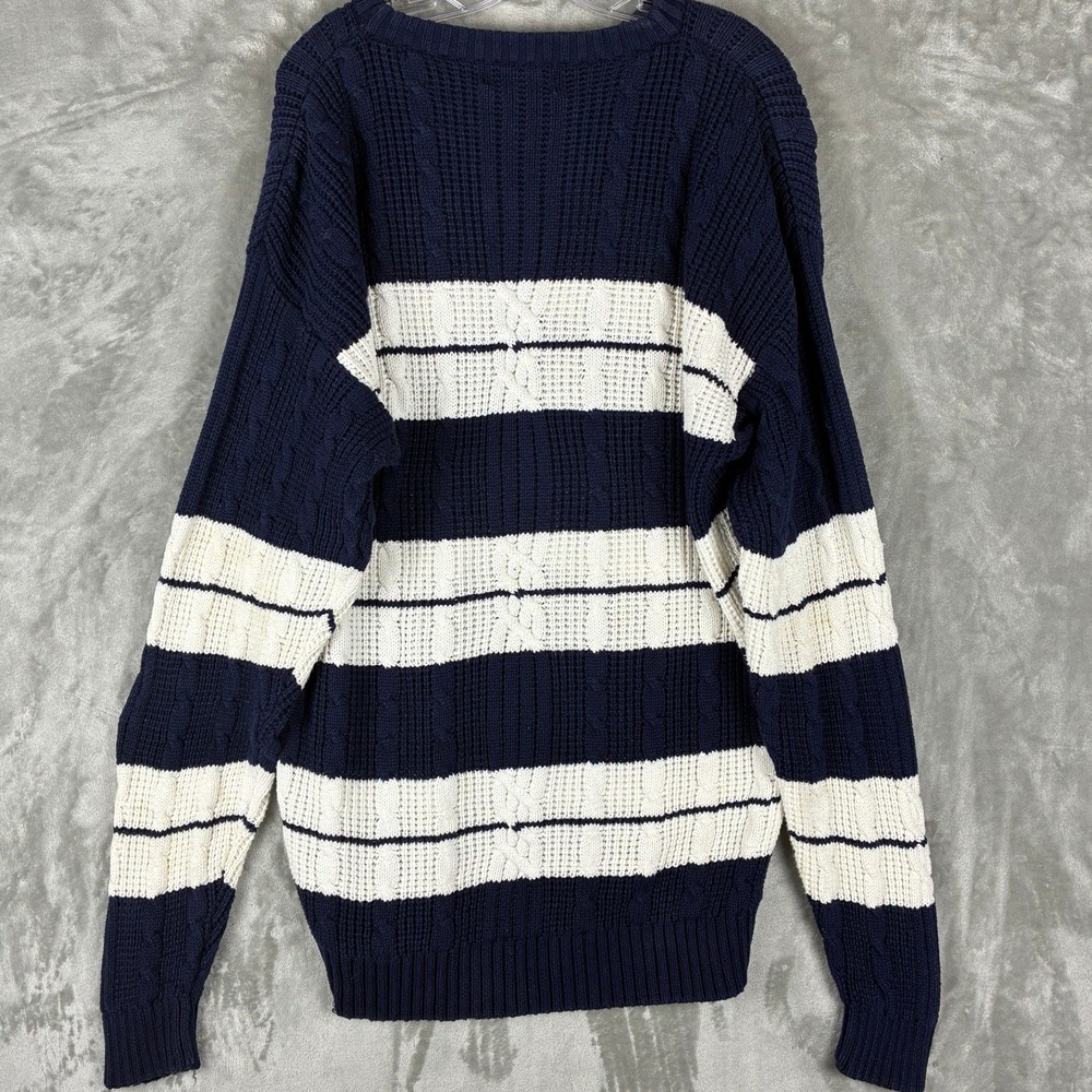 Christian Dior Monsieur‎ Vintage Striped Cable Knit Sweater Mens XL Navy White - Picture 2 of 6